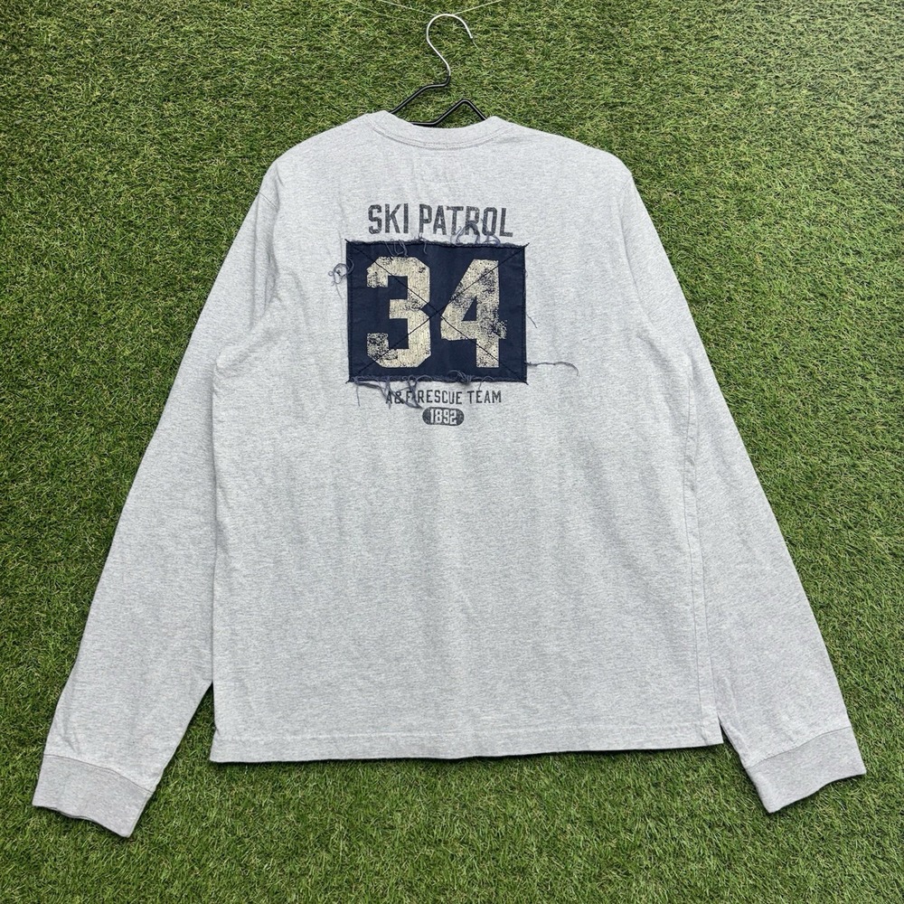 Vintage Abercrombie & Fitch Ski Patrol Shirt Mens XL Grey Long Sleeve Graphic